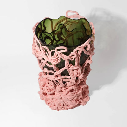 Spaghetti Special Vase - Clear Bottle Green, Salmon