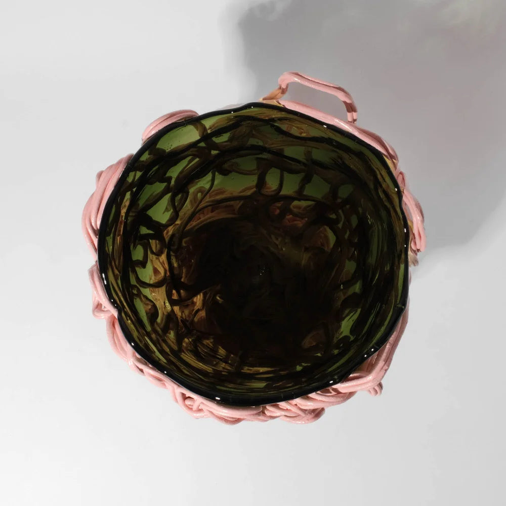 Spaghetti Special Vase - Clear Bottle Green, Salmon