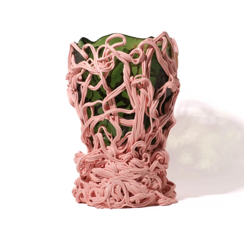 Spaghetti Special Vase - Clear Bottle Green, Salmon