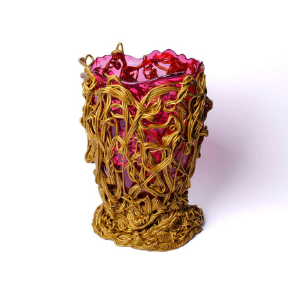 Spaghetti Special Vase - Clear Light Fuchsia And Gold