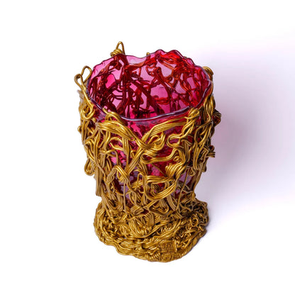 Spaghetti Special Vase - Clear Light Fuchsia And Gold