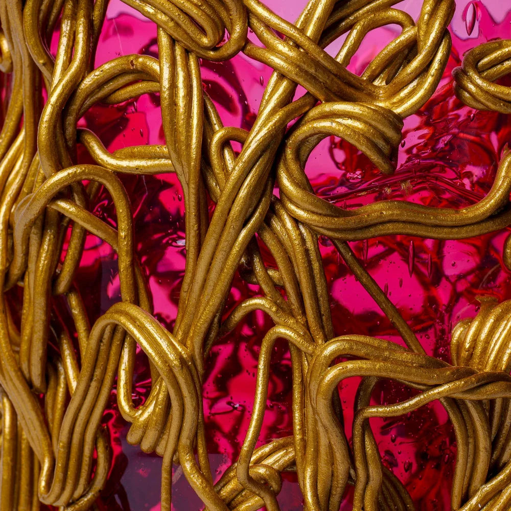 Spaghetti Special Vase - Clear Light Fuchsia And Gold