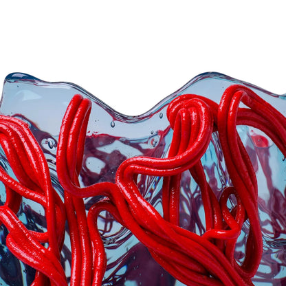 Spaghetti Special Vase - Clear Aqua And Coral Red