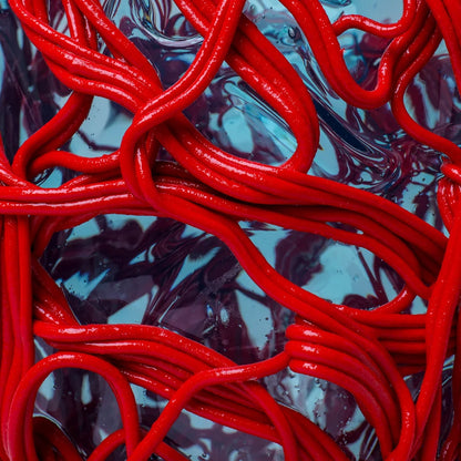 Spaghetti Special Vase - Clear Aqua And Coral Red