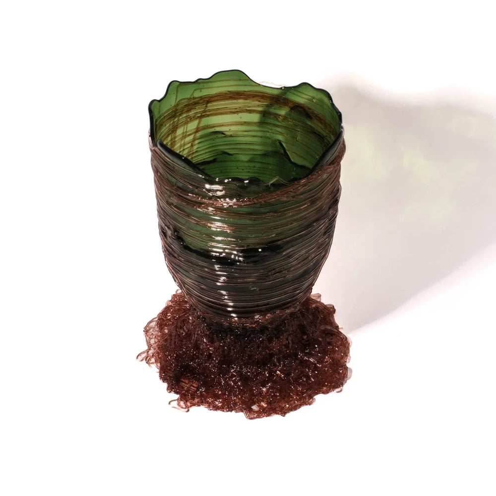 Spaghetti Vase - Clear Bottle Green, Antique Pink