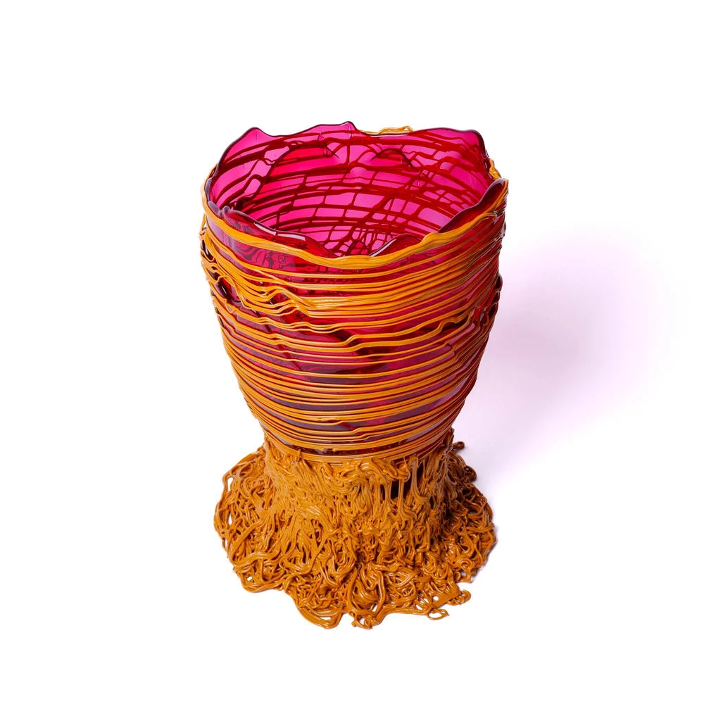 Spaghetti Vase - Clear Fuchsia And Matt Ochre