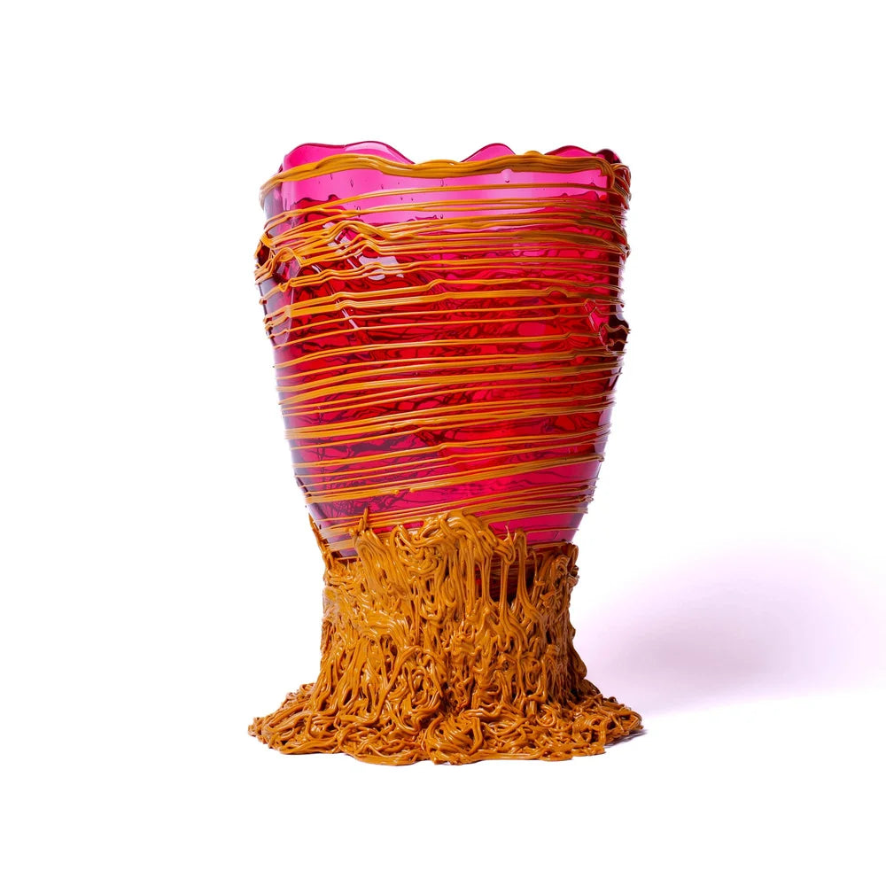 Spaghetti Vase - Clear Fuchsia And Matt Ochre