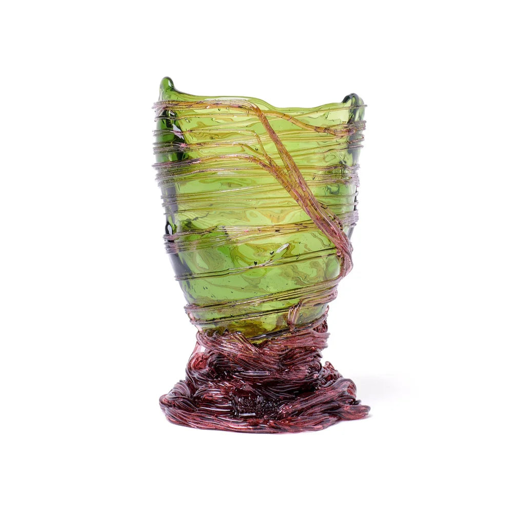 Spaghetti Vase - Clear Bottle Green, Antique Pink