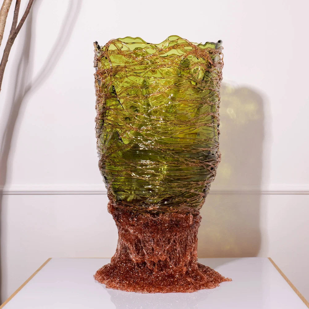 Spaghetti Vase - Clear Bottle Green, Antique Pink