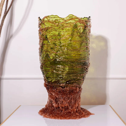 Spaghetti Vase - Clear Bottle Green, Antique Pink