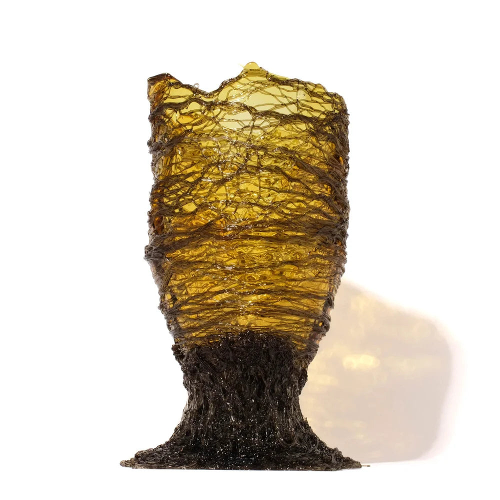 Spaghetti Vase - Clear Yellow And Clear Grey