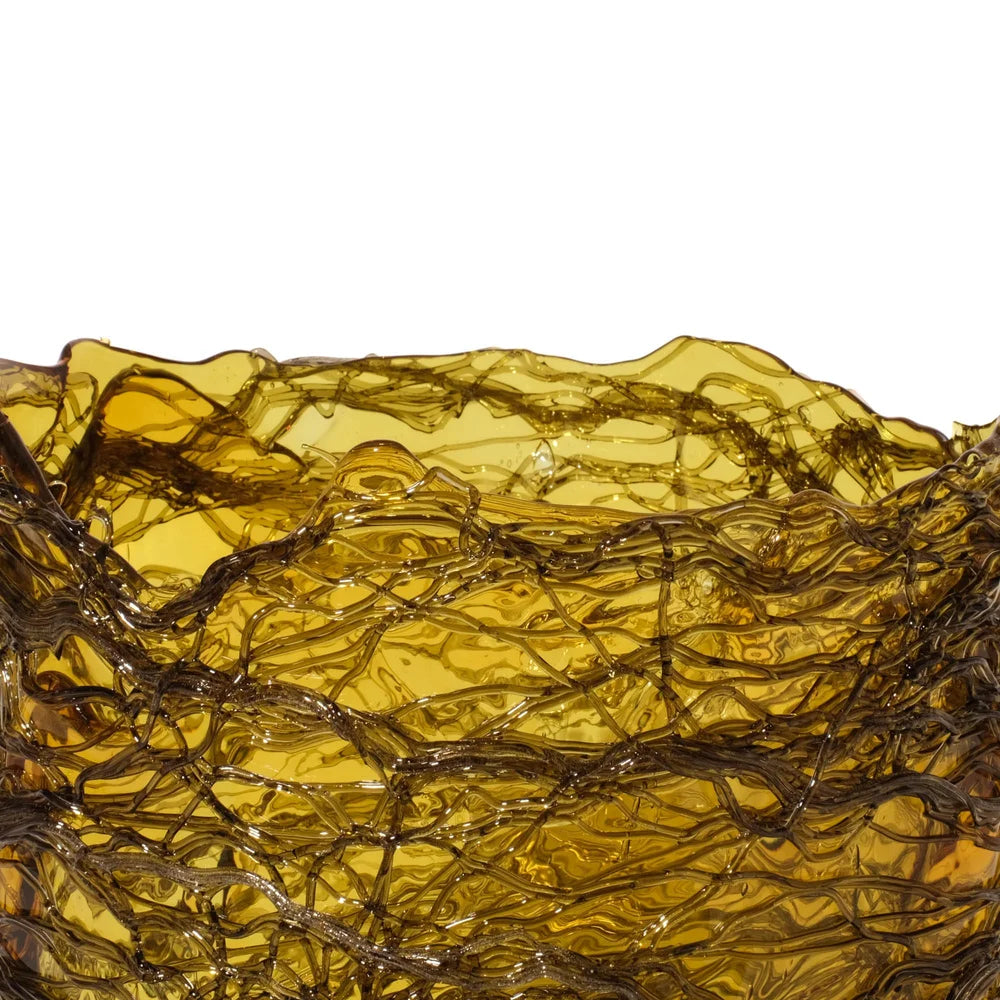 Spaghetti Vase - Clear Yellow And Clear Grey