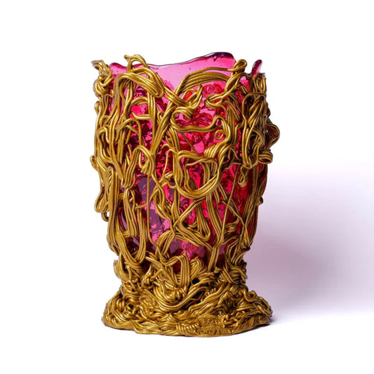 Spaghetti Special Vase - Clear Light Fuchsia And Gold