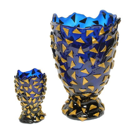 Rock Vase - Clear Blue And Gold