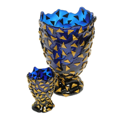 Rock Vase - Clear Blue And Gold