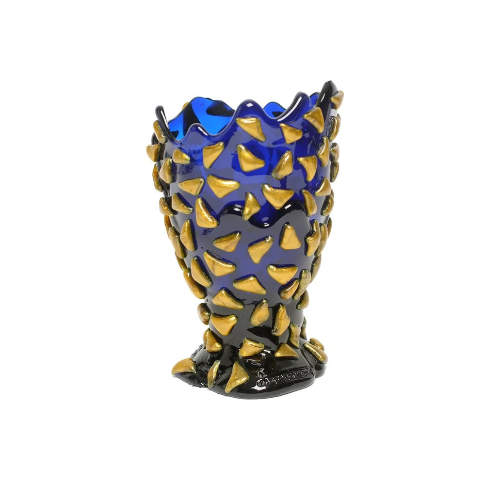 Rock Vase - Clear Blue And Gold