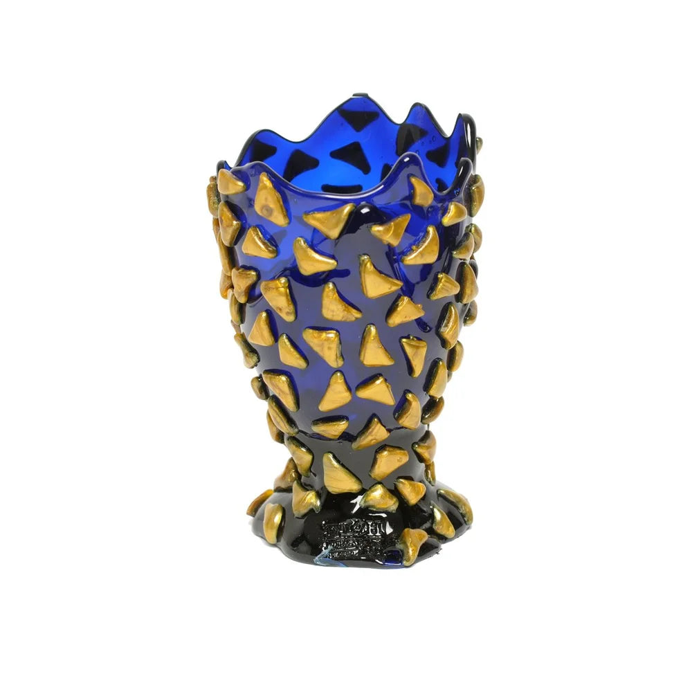 Rock Vase - Clear Blue And Gold