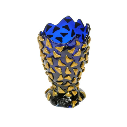 Rock Vase - Clear Blue And Gold