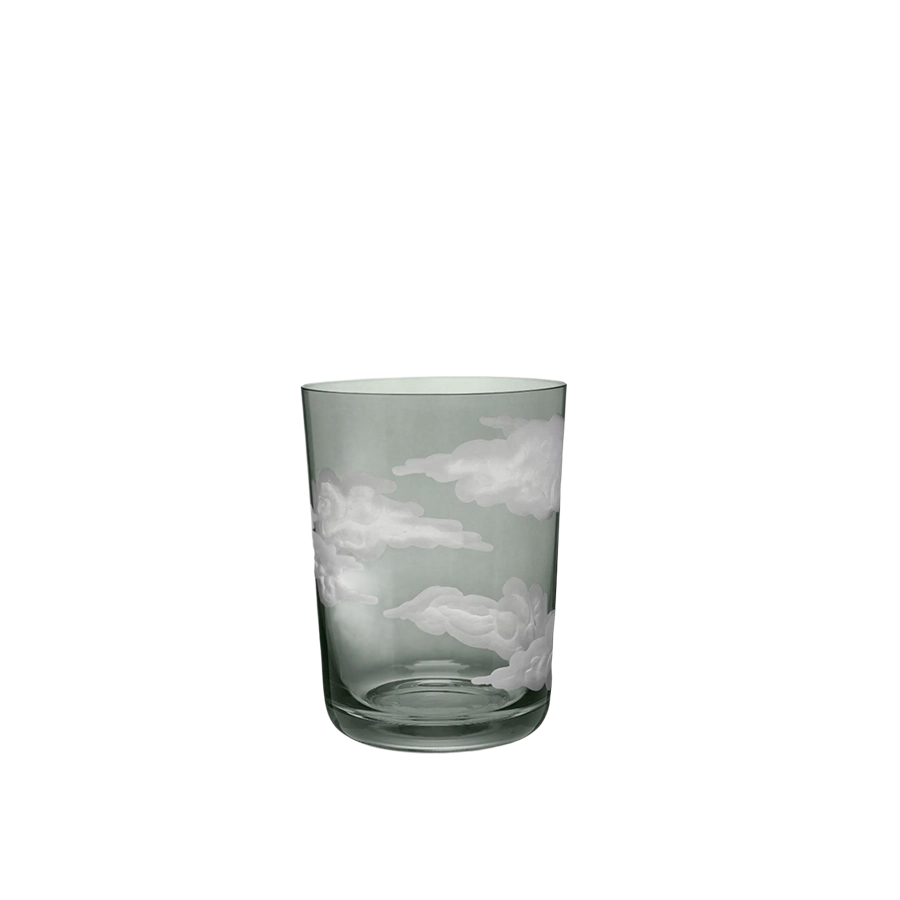 Glass tumbler with cloud design on a white background