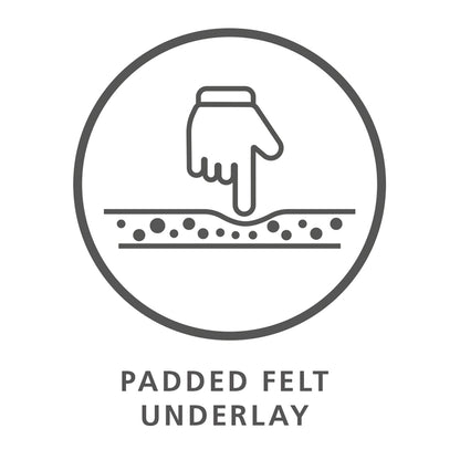 UAE laundry room-Icon of a hand touching padded felt underlay with text 'Padded Felt Underlay'.