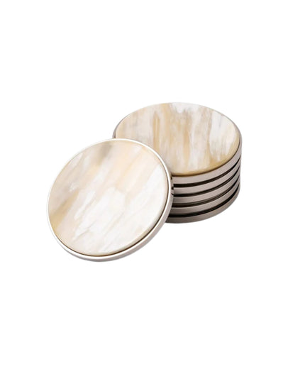 Natural White Blond Horn Coasters Set of 6