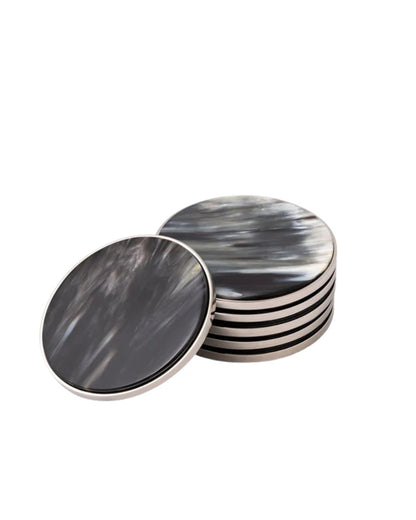 Natural White Black Horn Coasters 6 pcs
