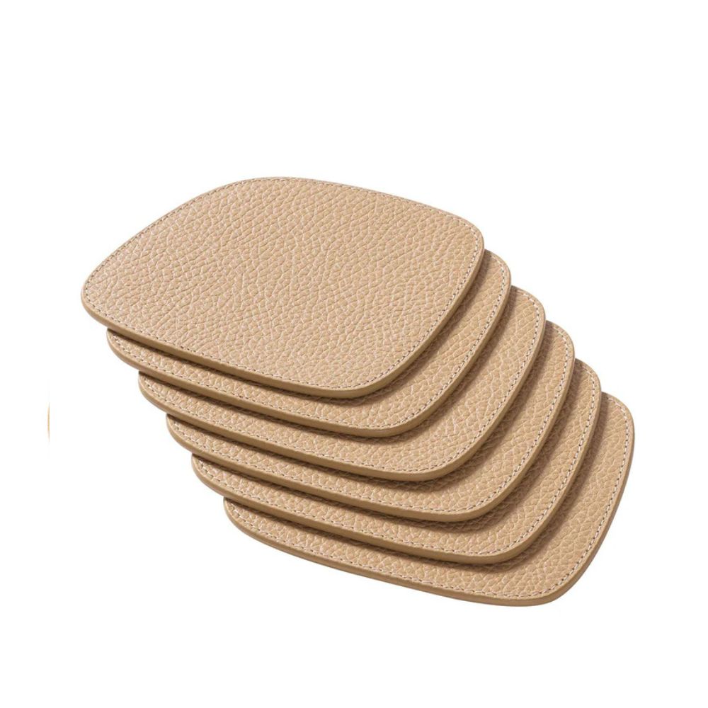 Set of 6 Maris Beige Leather Coasters