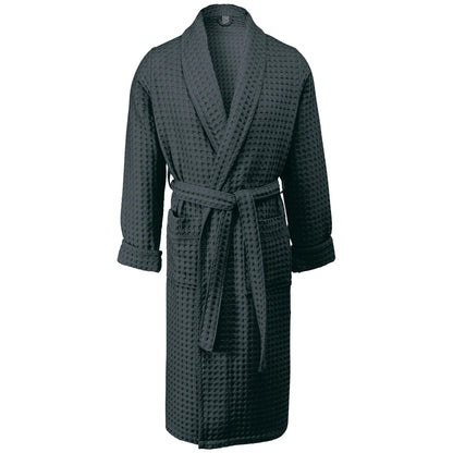 Dark gray waffle-textured robe on a white background