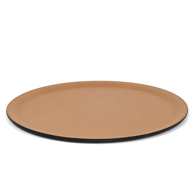 Round serving tray, serving plate, leather tray