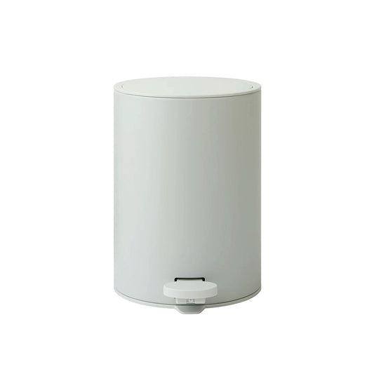 White cylindrical trash bin on a white background