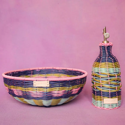 Woven Oil Bottle Pink & Navy