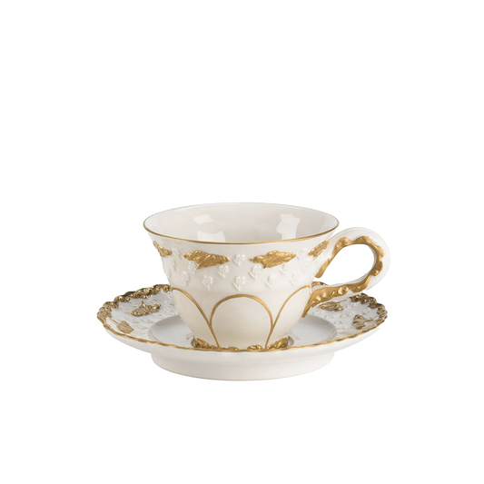 Lucia White & Gold Tea Cup with Saucer