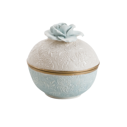 Turquoise Damask Small Box with Rose