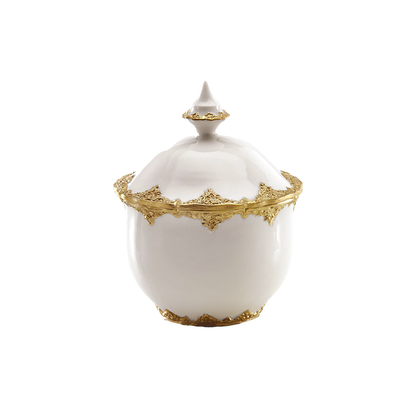 Irene White & Gold Sugar Bowl with Lid