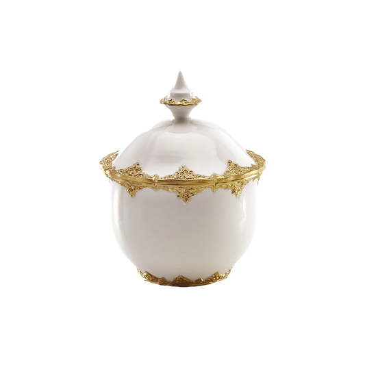 Irene White & Gold Sugar Bowl with Lid