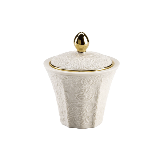 Damasco White & Gold Sugar Bowl with Lid