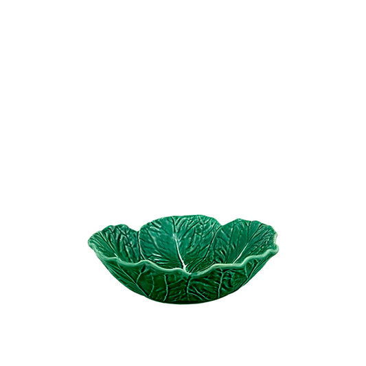 Green ceramic leaf-shaped bowl on a white background