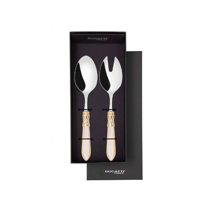 Bugatti Aladdin Gold Plated Ring Salad Servers Ivory, Set of 2