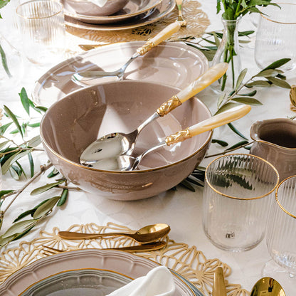 Bugatti Aladdin Gold Plated Ring Salad Servers Ivory, Set of 2