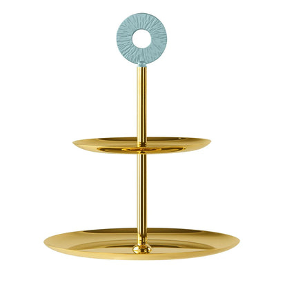 Cometa 2 Azure & Gold 2-Tier Cake Stand