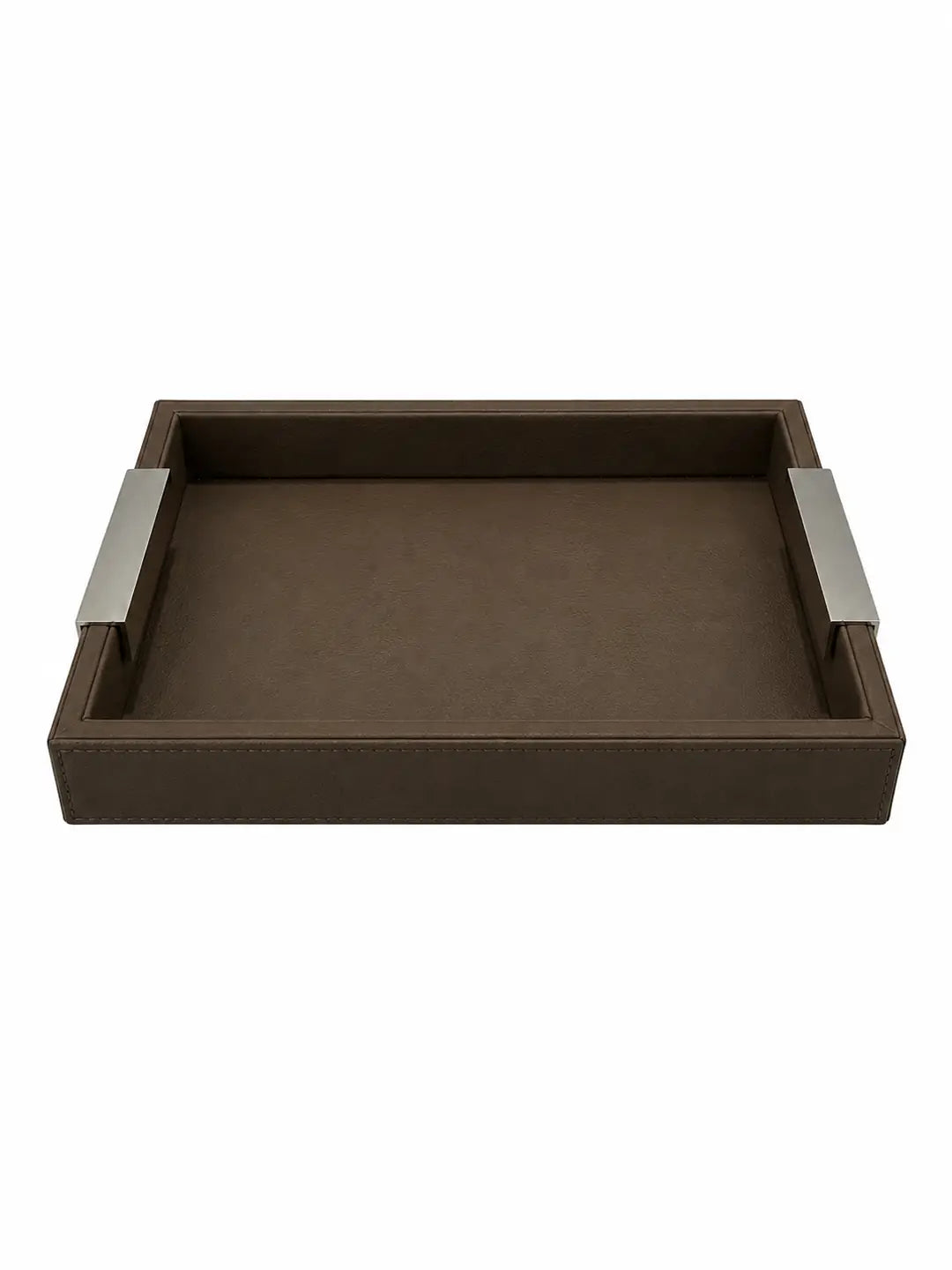 Leather Tray With Silver Handles