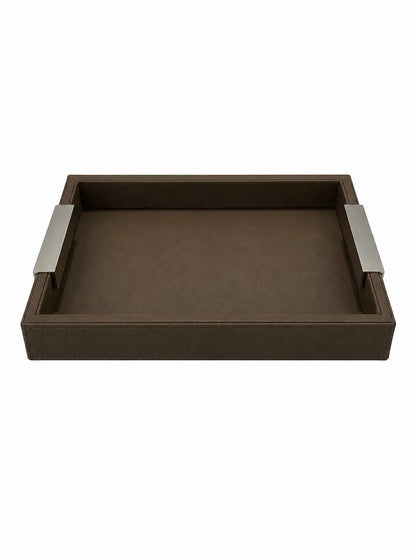 Leather Tray With Silver Handles