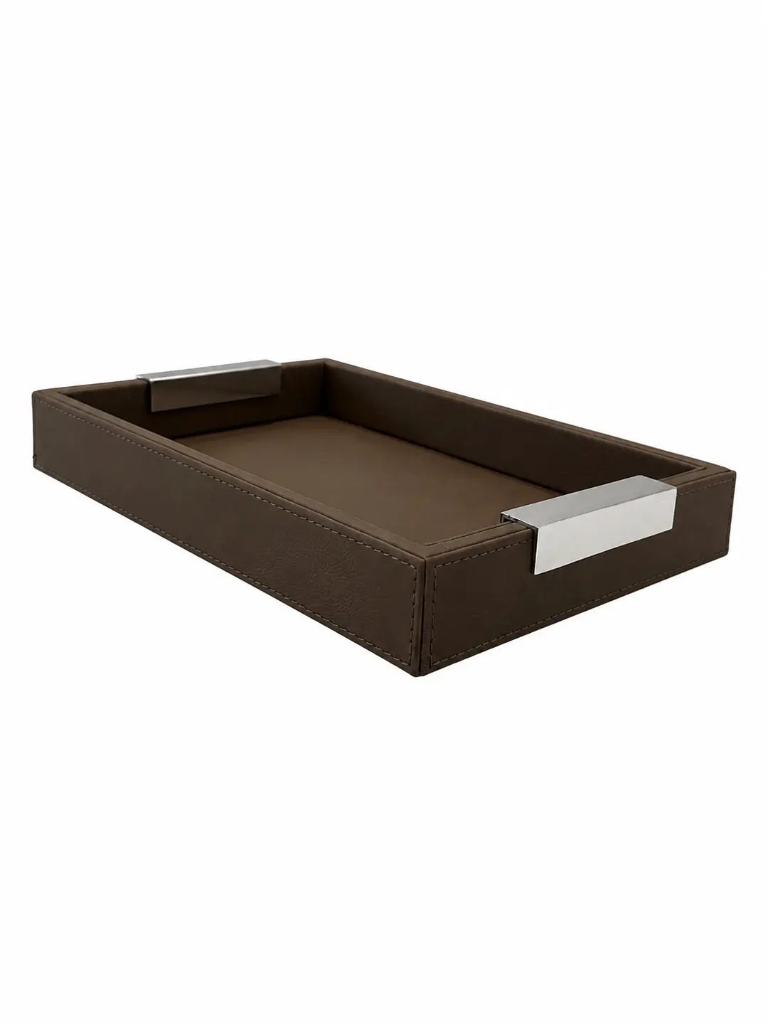Leather Tray With Silver Handles