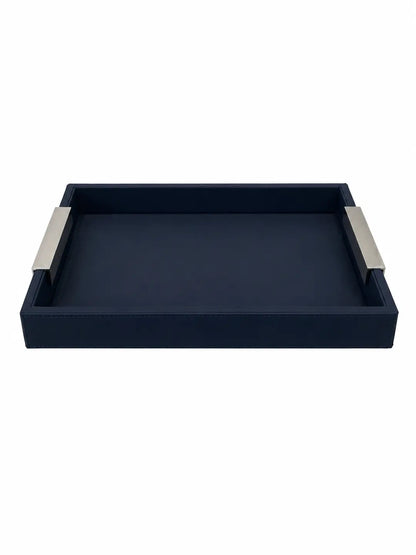 Leather Tray With Silver Handles