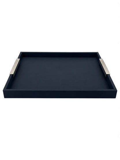 Leather Tray With Silver Handles