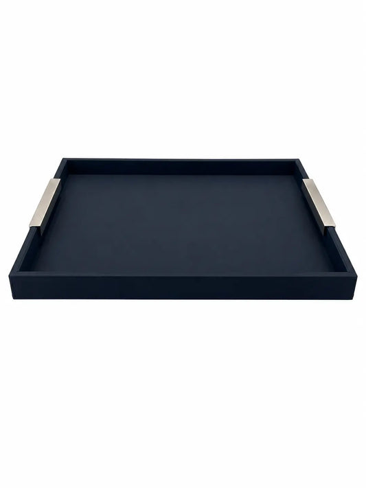 Leather Tray With Silver Handles