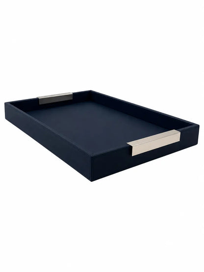 Leather Tray With Silver Handles