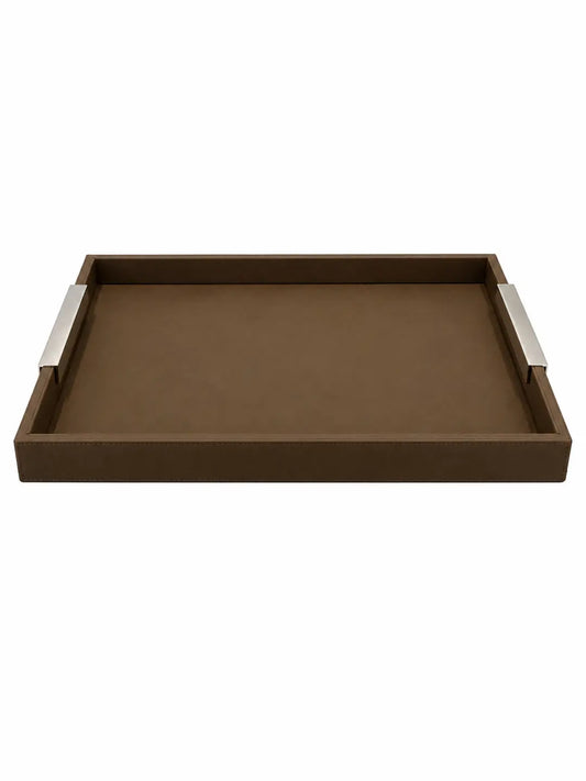 Leather Tray With Silver Handles