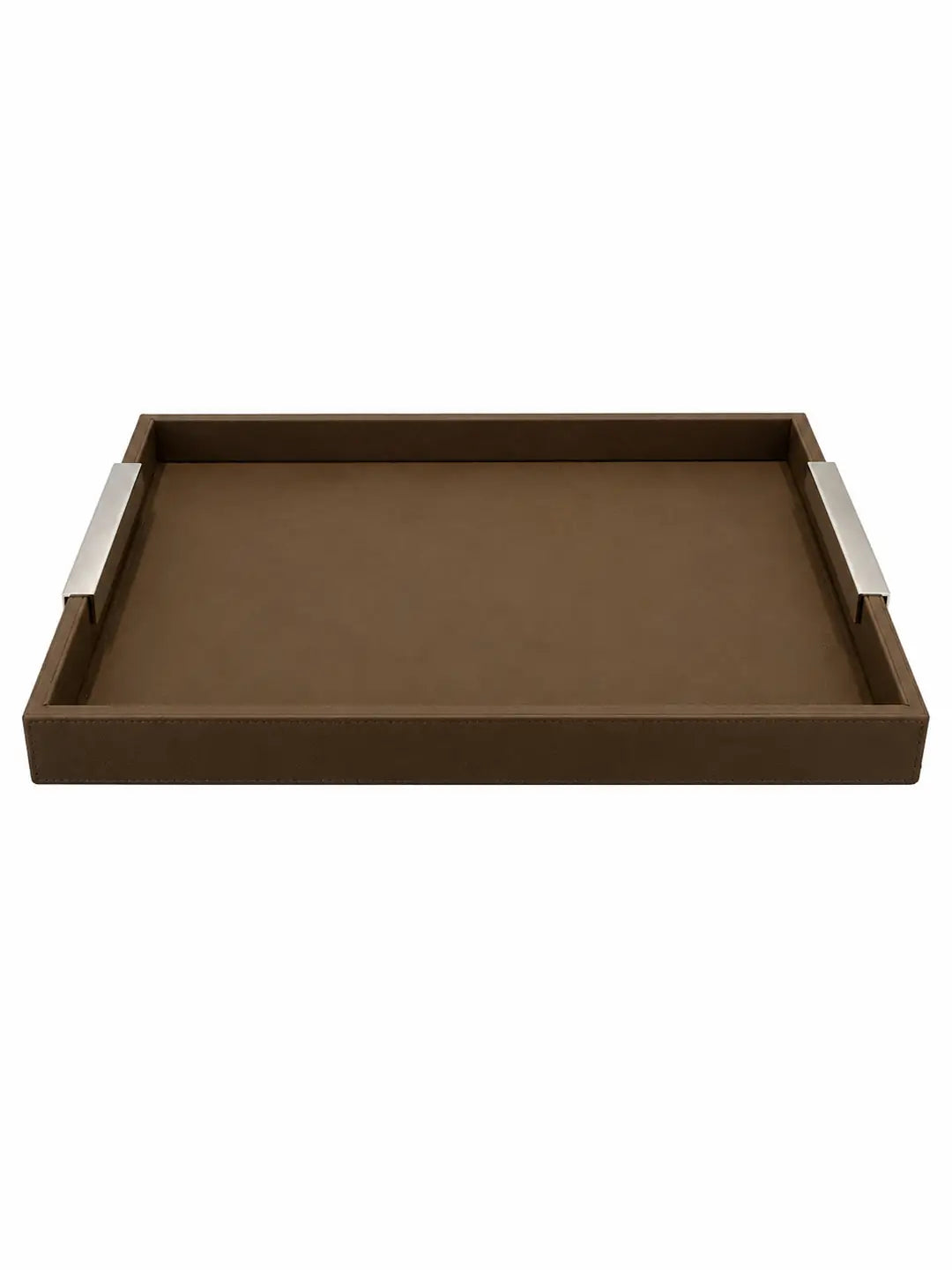 Leather Tray With Silver Handles