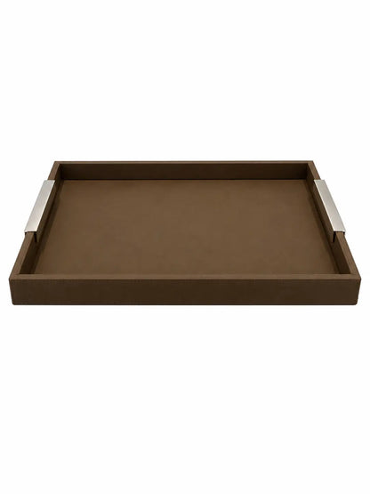 Leather Tray With Silver Handles
